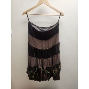 Anne Carson Brown Velvet Silk Tiered skirt Floral Embroidered Size 6